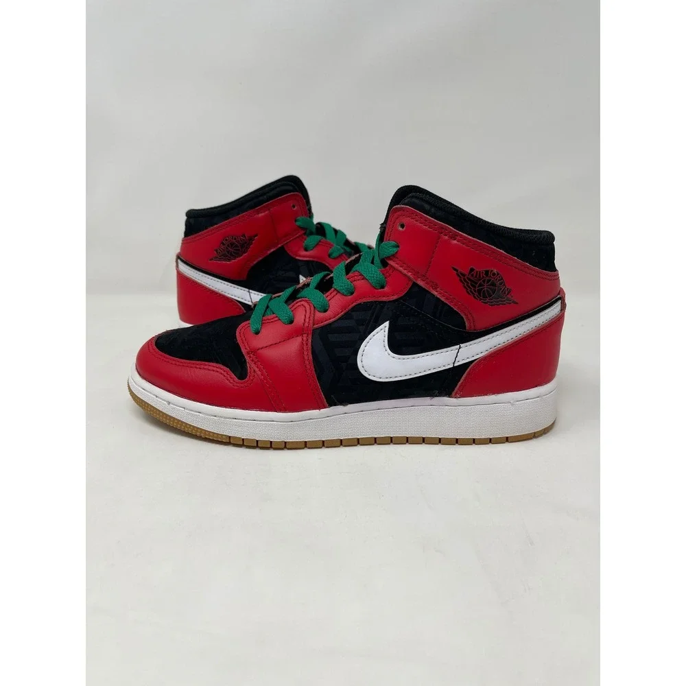 Nike Air Jordan 1 Mid SE GS Christmas Red Black Green DQ8418-006 Kids Size 6Y
